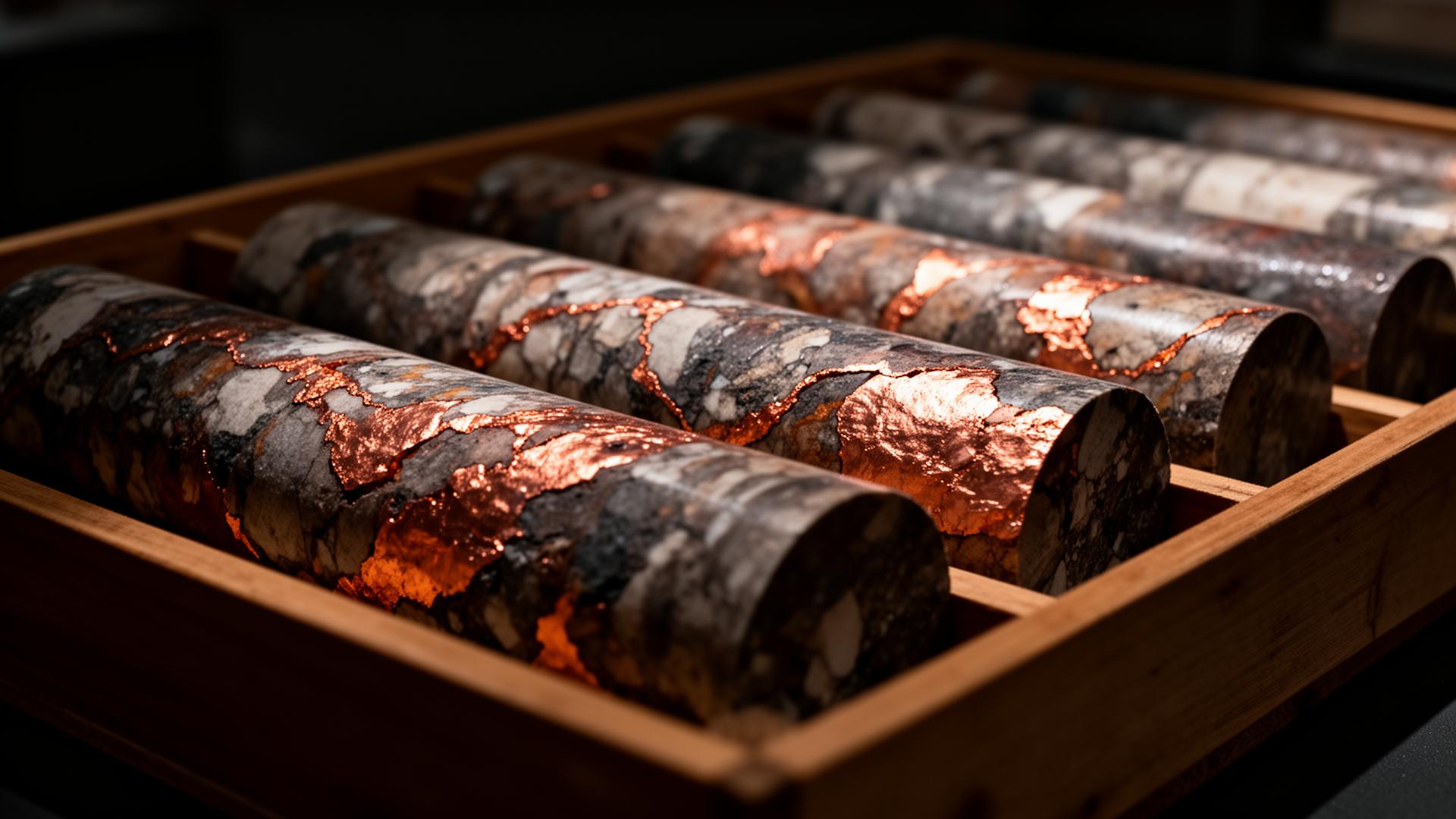 Geological core samples with copper mineralisation